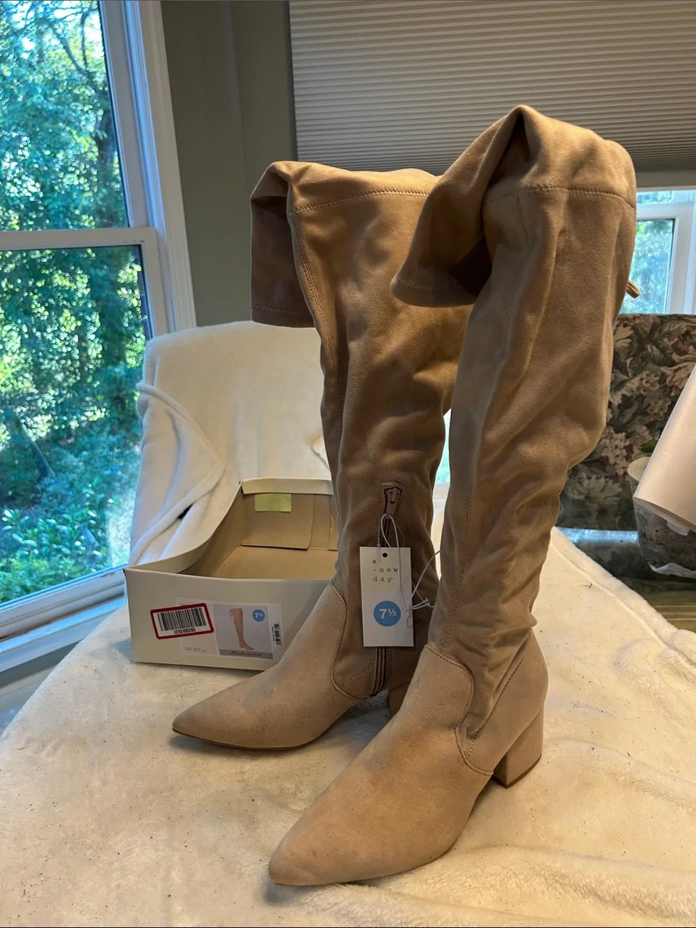 a new day Tan Over-the-Knee Pointed Toe Suede Boots